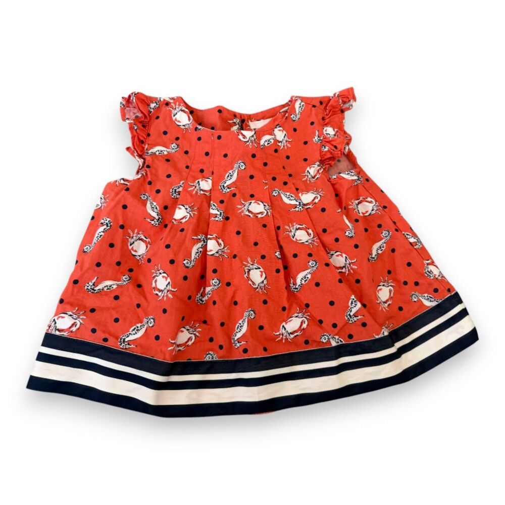 Janie and Jack Orange Crab Top with Navy Polka Dots and Stripes 12-18 Months